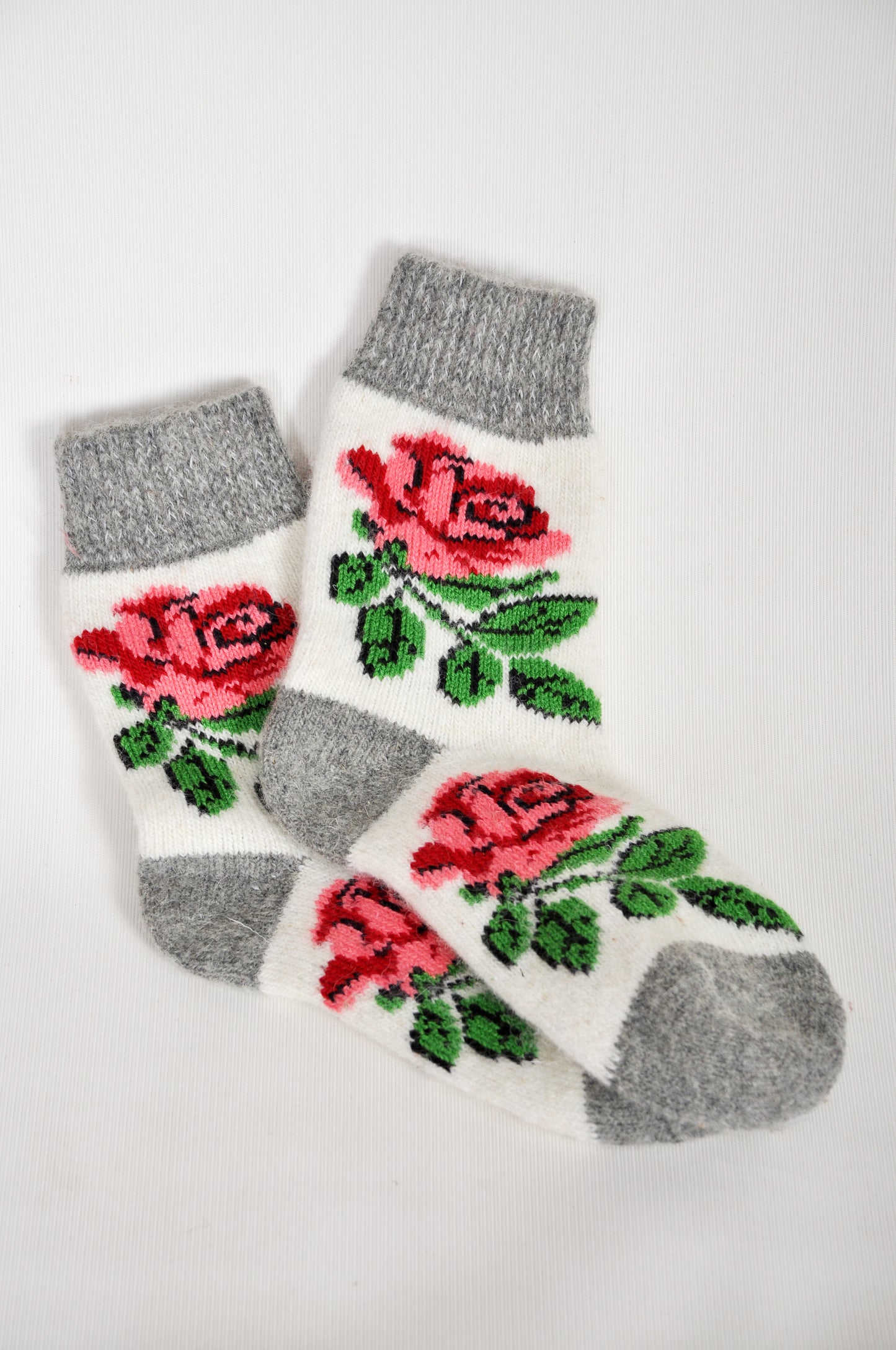 Women’s Wool Socks –White Floral Rose | UK 3.5–7