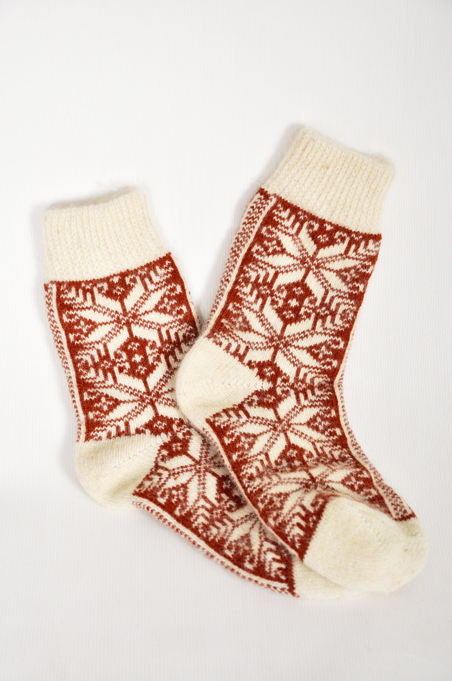 Women’s Wool Socks – Red Snowflake Design | UK 3.5–7
