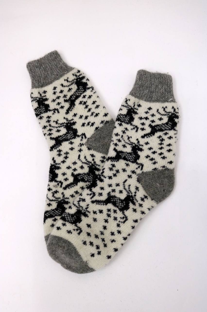 Men’s Wool Socks – White Reindeer Silhouette | UK 6.5–10.5