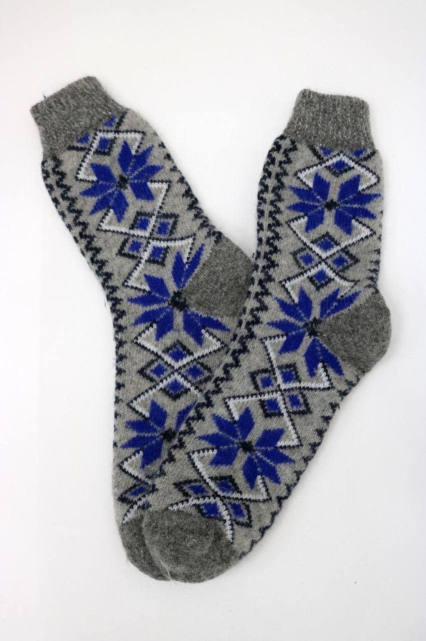 Men’s Wool Socks – Grey & Blue Star | UK 6.5–10.5