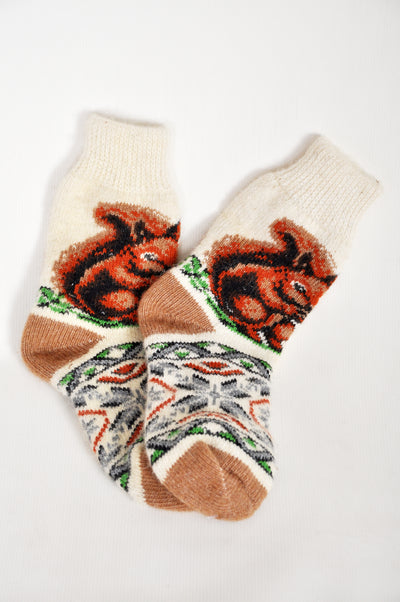 Women’s Wool Socks – Squirrel Design | UK 3.5–7