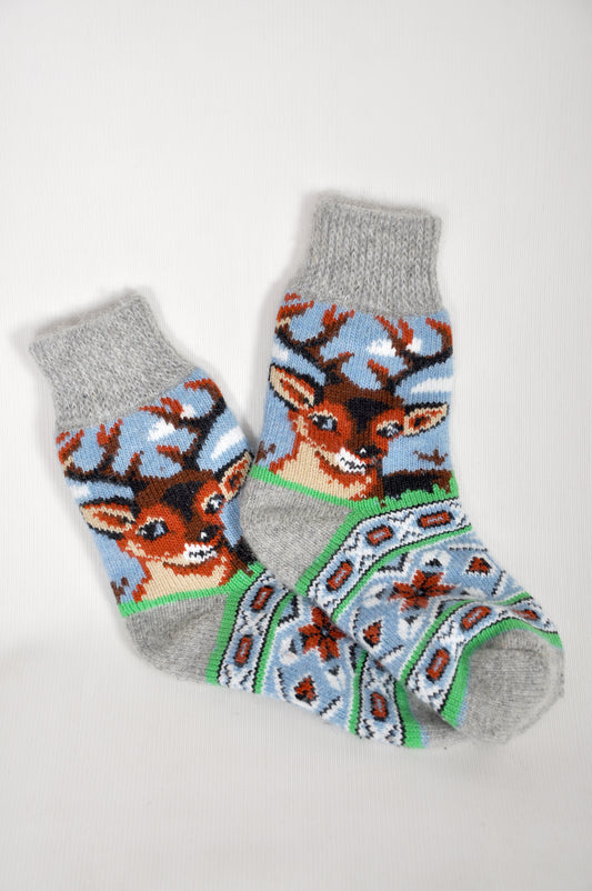 Women’s Wool Socks – Sky Reindeer| UK 3.5–7