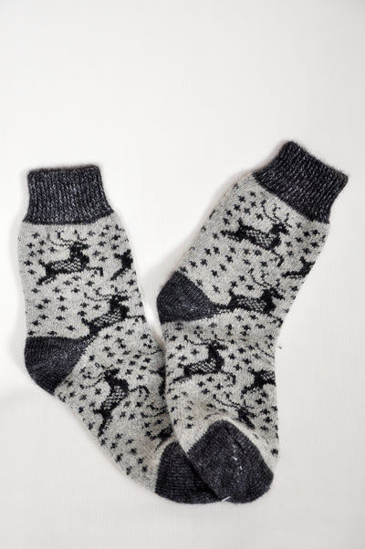 Men’s Wool Socks – Grey Reindeer Silhouette | UK 6.5–10.5