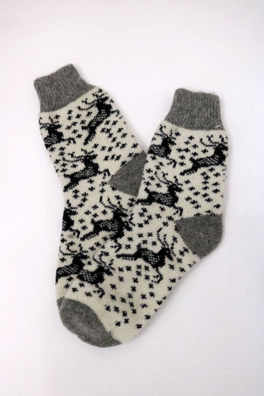 Men’s Wool Socks – White Reindeer Silhouette | UK 6.5–10.5